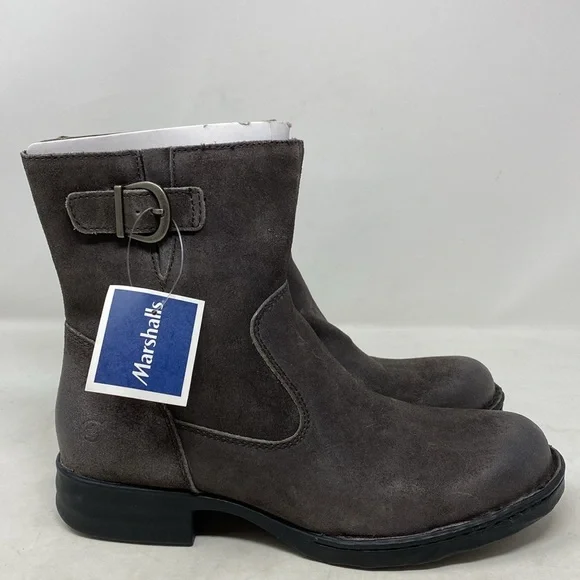 NWOB Born Elia Zippered Distressed Chocolate Suede Buckle Boots - Picture 3 of 11